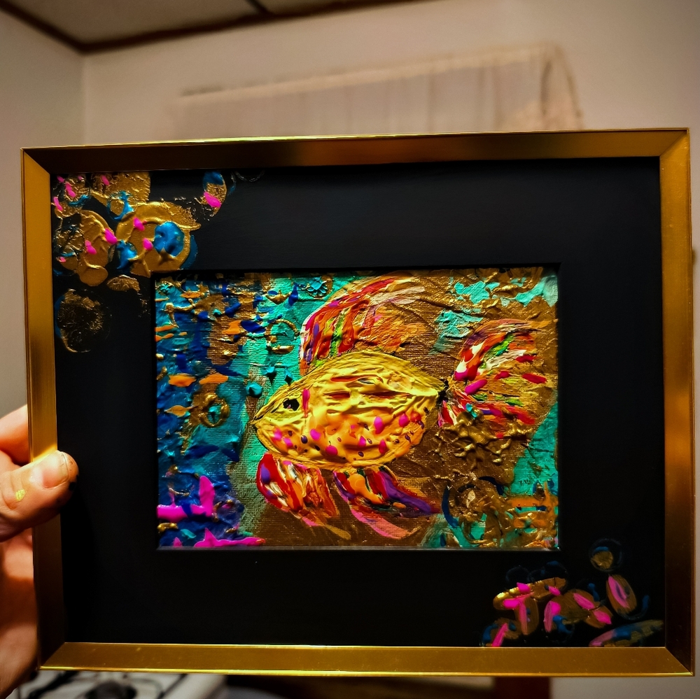 Colorful Fish Art in Gold Frame